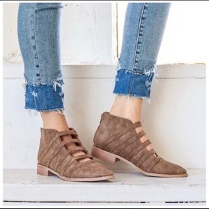 Khaki distressed boho booties.